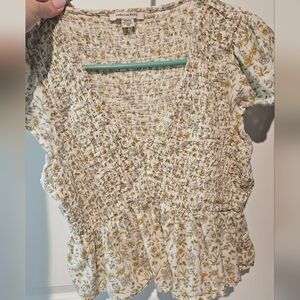 Floral Smocked Short-Sleeve Top - White & Yellow